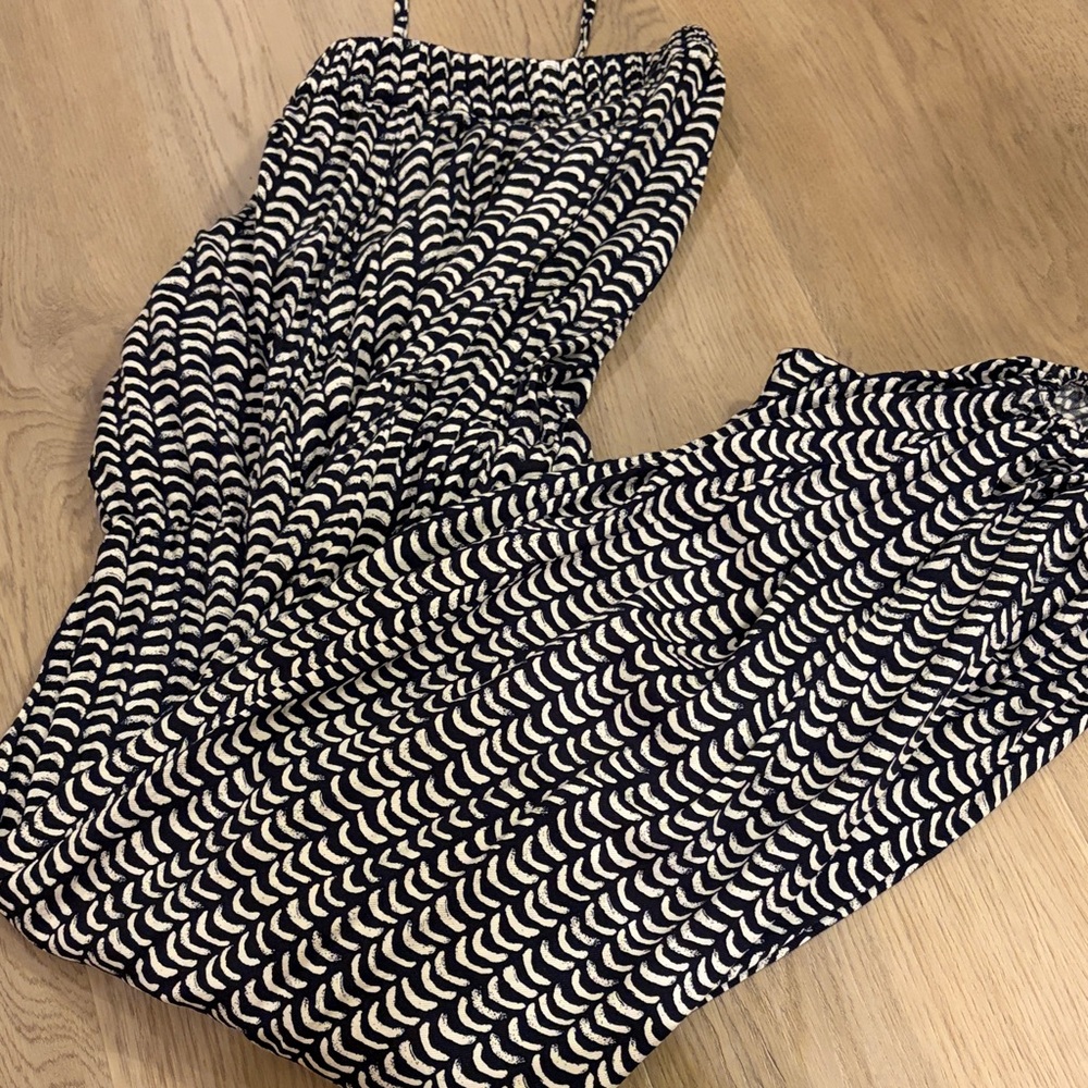 Maeve Navy and White Patterned Wide-Leg Jumpsuit